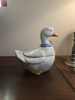 VINTAGE Ceramic Blue Bow Mother Goose Cookie Jar • $35