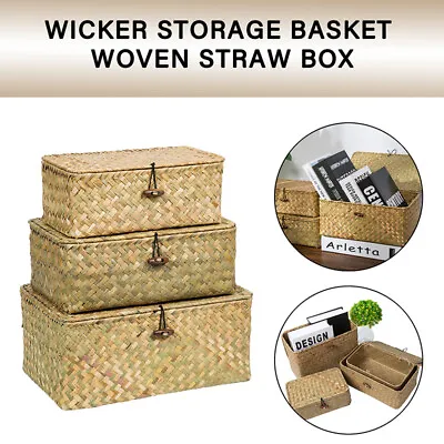 £29.69 • Buy Handmade Weaving Storage Basket Sundries Fruit Food Picnic Organizer Boxes Decor