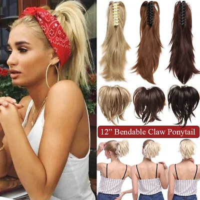 Natural Short 12  Claw Ponytail Hair Extensions Curly Straight Jaw Hair Peices • £13.70