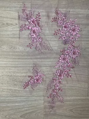 Dusky Pink Beaded Lace Appliqué Appliques Trimming Trim Bridal Costume • £2