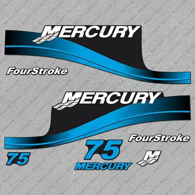 Mercury 75 Hp Four Stroke Outboard Engine Decals BLUE Sticker Set Reproduction • $55.79