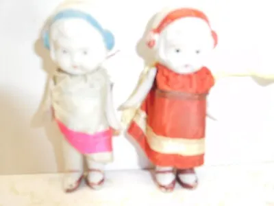 2 Vintage Made In Occupied Japan Cute Painted Porcelain Bisque Girl 3  Dolls • $50