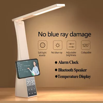 Multifunction LED Desk Lamp Dimmable Reading Study Light Bluetooth Speaker Clock • $34.75