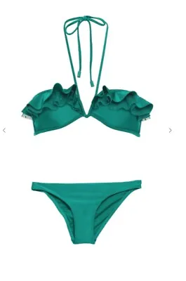 Zimmermann Freja Curved Frill Bikini | Jade Green | Lace Tule Bandeau|  $300 RRP • $149.99