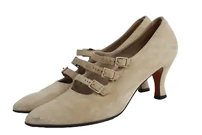 Vintage 1910s Style Salvatore Ferragamo Cream Suede Shoes Pumps Size 9.5 B • $79.99