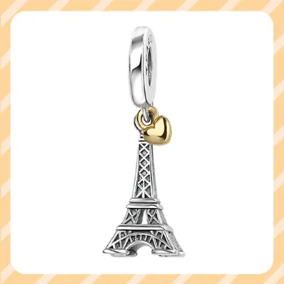 New Paris Eiffel Tower & Gold Heart 925 Sterling Silver Women Bracelet Charm • $15