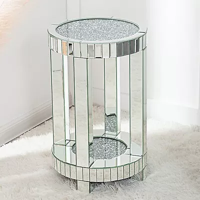 SHYFOY Mirrored End Table  For Living Room 2-Tier Side Table With Crystals Inlay • $239.99