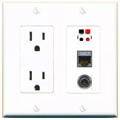 3 Port Power Outlet Cover Plug Jack UL 2 Gang 3-5MM CAT7 SPEAKER Wall Plate • $19.94