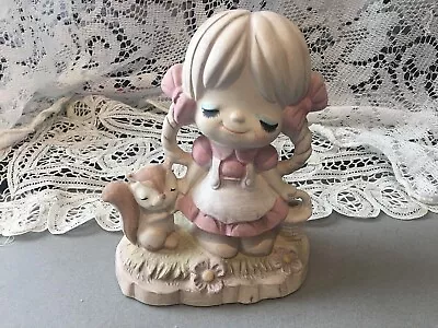 Vintage UCTCI Japan Terracotta Girl With Squirrel Figurine Clay 6” X 4.5” X 3” • $9.99