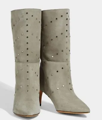 £10 • Buy IRO Milow Grey Suede Silver Boho Studded Ankle Boots Size 6 39 £480