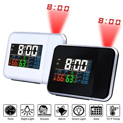 LED Digital Projection Alarm Time Clock Snooze Weather Thermometer LCD Display • $11.50