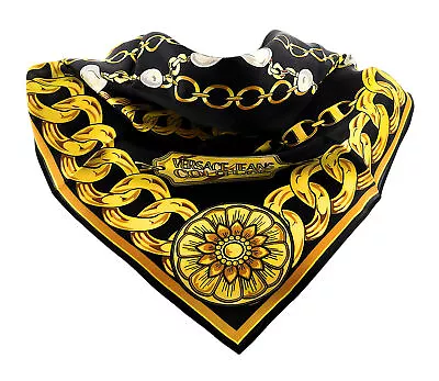 Versace Jeans Couture Silk Cloth Foulard Satin Chain Pearls Black Gold Black • $196.96