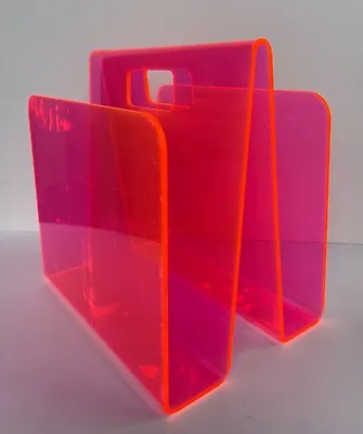 Vintage Vivid Pink & Orange Magazine Rack DayGlo Neon Lucite Acrylic Neil Small • $110