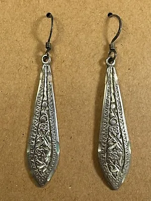 Vintage Sterling Silver Teardrop Dangle Drop Earrings 2” • $18.97
