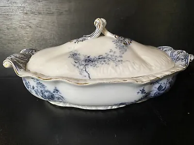 Antique Blue / White Lidded Vegetable Serving Dish By Booths -  Semi Porcelain • £18