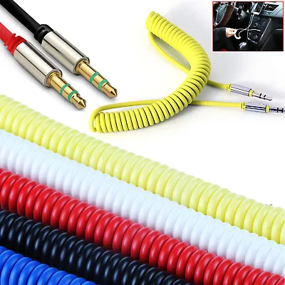 £3.85 • Buy Coiled Audio Aux Cable 3.5mm Stereo Jack To Jack Spiral Headphone IPod Car Lead 