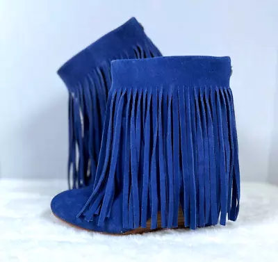 Koolaburra By Ugg Zarin Wedge Ankle Fringe Boots Womens Size 7 Sapphire Blue • $99.99