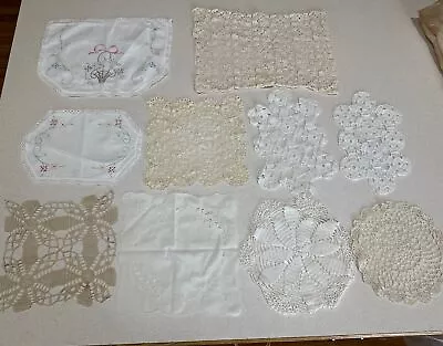 Vintage Lot 10 Embroidered & Lace Linens Dresser Scarf Table Toppers Doilies • $24.99