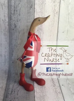 Wooden Duck With Wellies | Union Jack | Platinum Jubilee | Handmade • £17