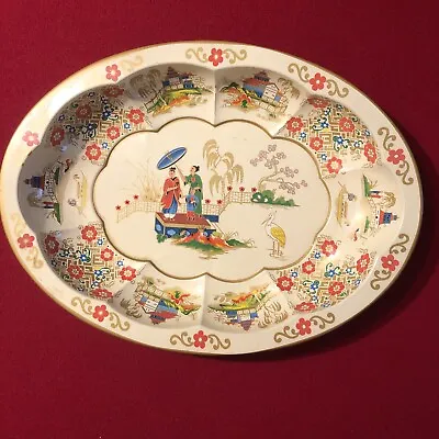Vintage Daher Tin Tray/bowl Asian Theme 1970's Multicolor With Beige Background • $8.50