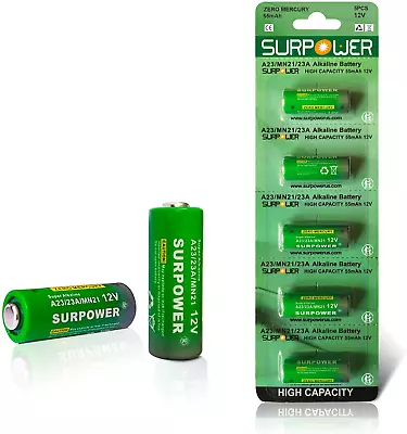 SURPOWER A23 23A 23AE 12v Alkaline Battery A23s For Ceiling Fan Remote-5 Pack • $8.15