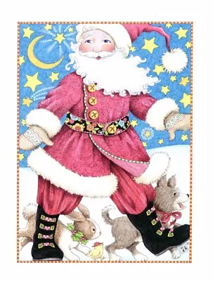 Mary Engelbreit-Vintage Santa Claus Snowy Starry Night Dogs Postcard-NEW! • $2.49