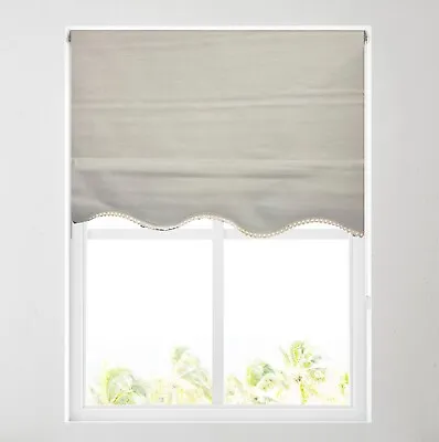 Ivory Scalloped Linen Thermal Blackout Roller Blind - FREE CUT TO SIZE SERVICE • £19.99