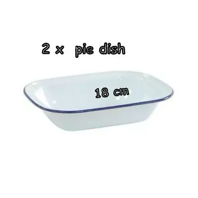 2 Falcon 18cm Oblong Enamel Pie Dish Non Stick Oven Baking Dish White Blue Rim • £11.99