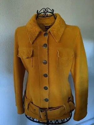 MISS SIXTY Yellow Cotton Jacket Sz M Belted Gently Worn Orig. $125 • $39