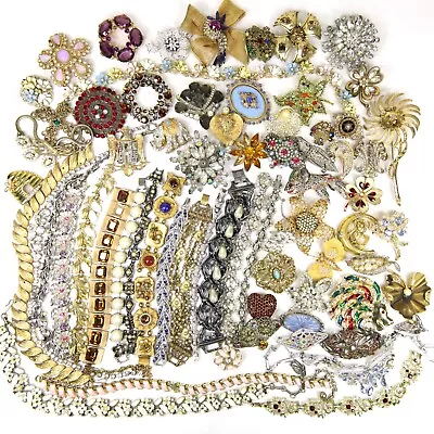 Vintage High End Rhinestone Costume Jewelry Repair Lot Signed Trifari Jomaz Coro • $53