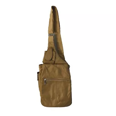 Buxton Genuine Leather Tan Expandable Shoulder Crossbody Sling Travel Bag • £18.34