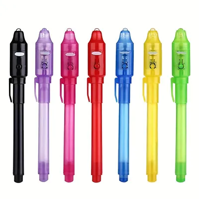 7Pcs UV Light Pen Invisible Ink Secret Marker Pen With Ultra Violet LED Lights • £4.79