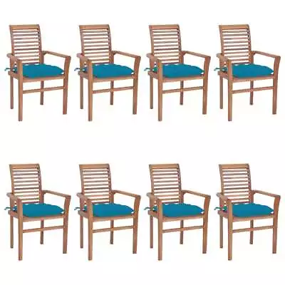 Dining Chairs 8 Pcs With Light Blue Cushions Solid Teak Wood VidaXL • $1678.03