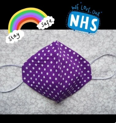 £6 • Buy Child Purple Spott Face Mask Protection Reversible Washable Double Layer Cotton 