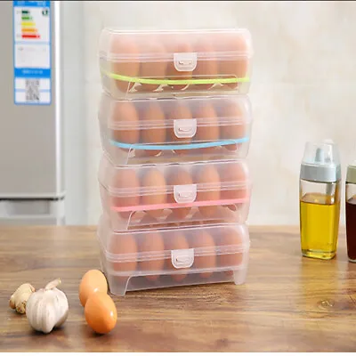 15 Egg Holder Boxes Tray Storage Box Eggs Refrigerator Container Plastic Case • £6.46