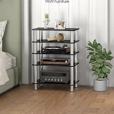 Modern 5-Tier AV Shelf Media Stand Stereo Cabinet Audio-Video Tower Glass • $61.99