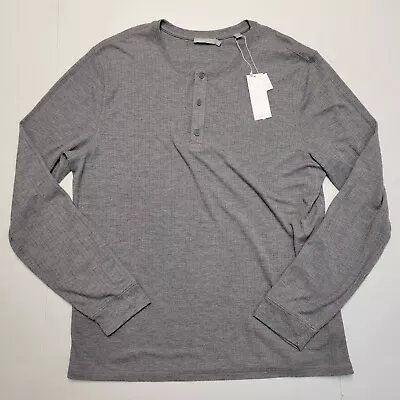 VINCE Cinder Gray Men's 2XL XX-LARGE Flat Back Ribbed Henley Shirt Sweater  • $60