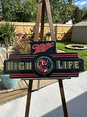 2001 Miller High Life Girl On The Moon Metal Beer Sign Embossed Bar Mancave • $99
