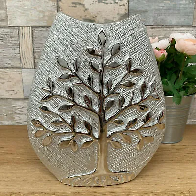 £28.99 • Buy Wide Tree Of Life Vase Ceramic Champagne Silver Flower Stem Table Decoration Art