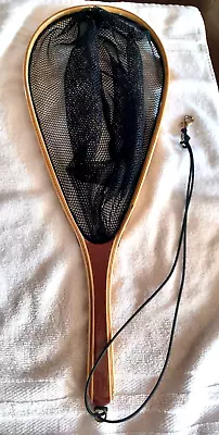 Vintage Wooden Fly Fishing Landing Net Two Tone Wooden Handle Black Net • $44.22