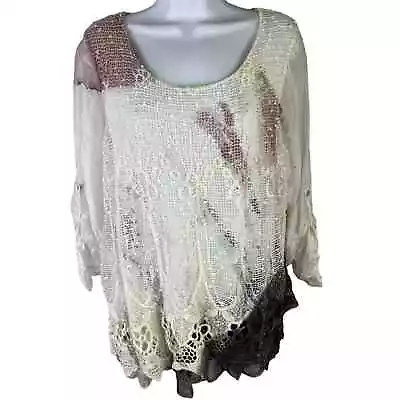 Tempo Paris Silk Layered Watercolor Blouse Artsy Made In Italy Sz XL • $34.99