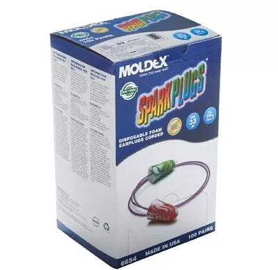 Moldex 6654 Sparkplugs Disposable Corded Earplugs Foam Bullet Shape (90 Pair) • $20