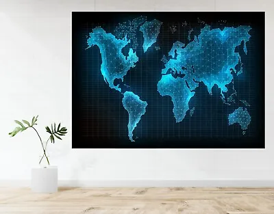 World Map Atlas Neon Glow Effect A1 LAMINATED Large Poster Art Print Gift • £14.99