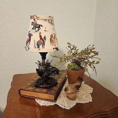 Vintage Cast Metal Cowboy-on-a-Bucking-Horse Lamp Base With Cowboy-Themed Shade • $195