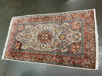 Vintage Hand Knotted Made Kashmir (India)  Silk Prayer Rug 3x5  W/Pad • $398