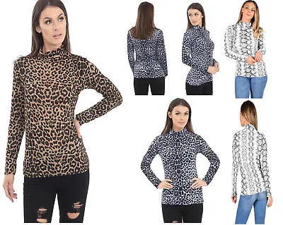 £4.99 • Buy New Women Leopard Print Long Sleeve Turtle Polo Neck Ladies T-shirt Top UK 8-26