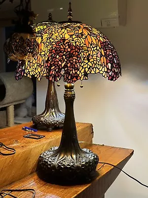 32 “H Vintage Style Stained Glass Wisteria  Table Lamp 3 Lights • $999.99