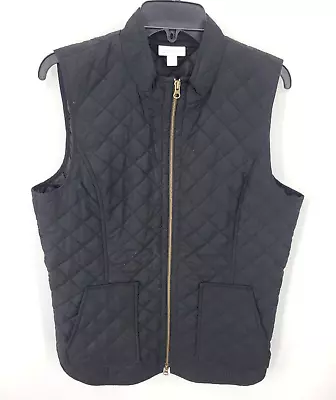 J Jill Heritage Quilted Vest Womens Medium Black Zip Up Pockets Ouerwear • $20.97