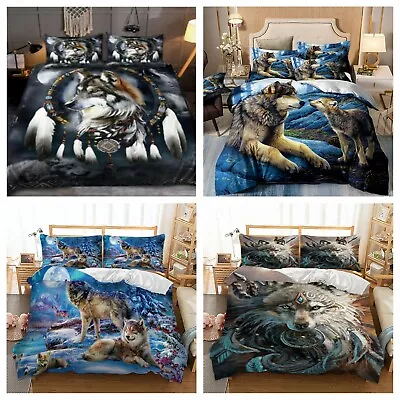 Animal Wolf Soft Quilt Doona Duvet Cover Set Queen King Size Bed Pillowcase New • $35.90