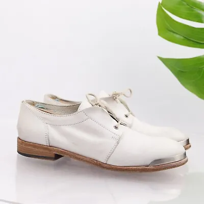 OXs Italy Women's Oxford Size 37.5 7 White Leather Lace Up Shoe Metal Toe Plate • $88.06